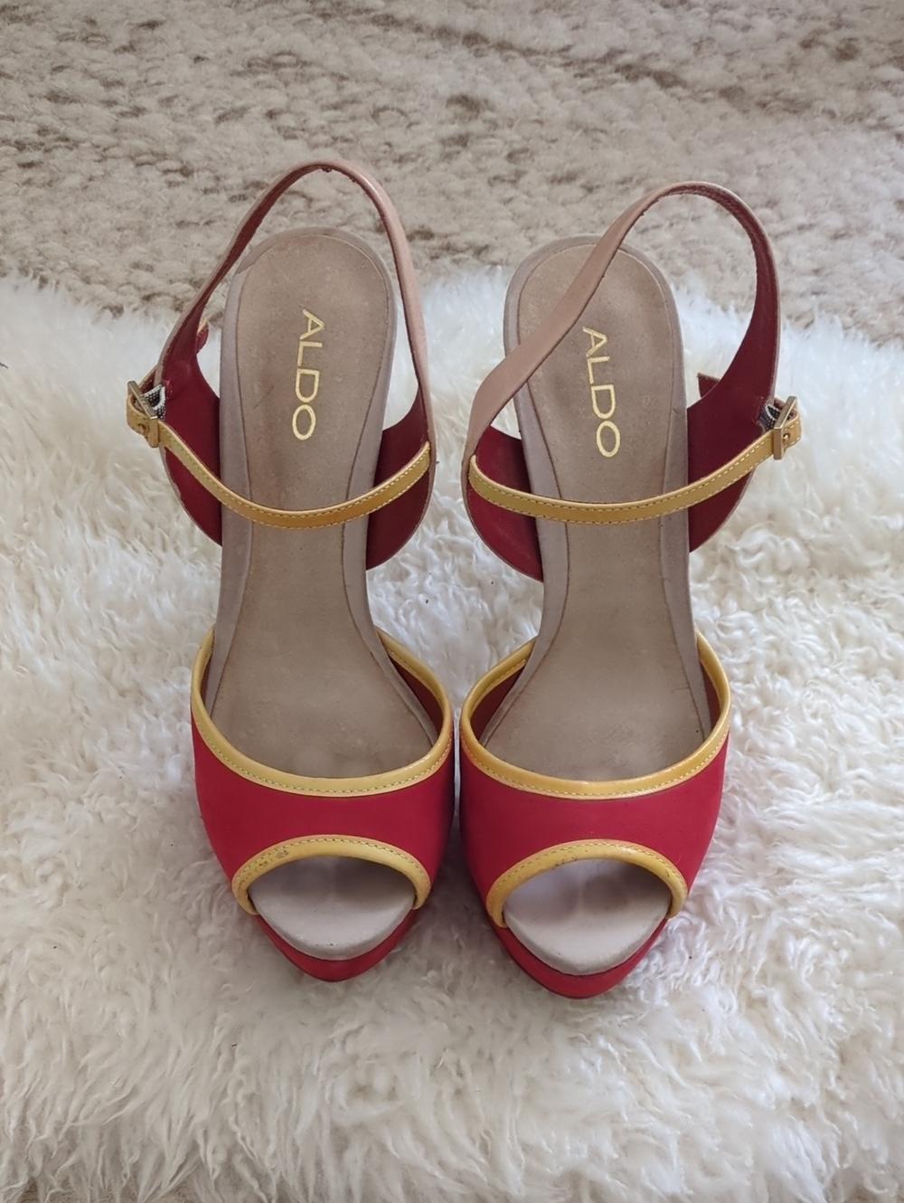 ALDO Red and Yellow Open-Toe Slingback Heels Size 39